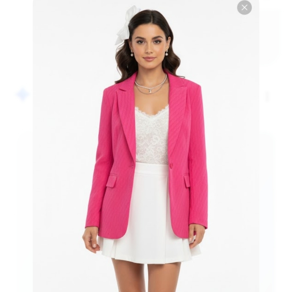 Shein SXY Blazer Fushia Crinkled Single Work Party Colorful 4X NWT